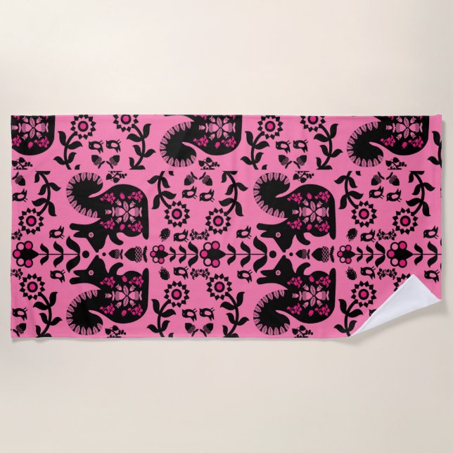 Eichhörnchen Skandinavische Volkskunst Strandtuch (Vorderseite)