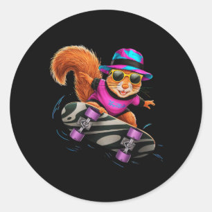 Eichhörnchen Skateboarding im Retro-Vintage-Weltra Runder Aufkleber