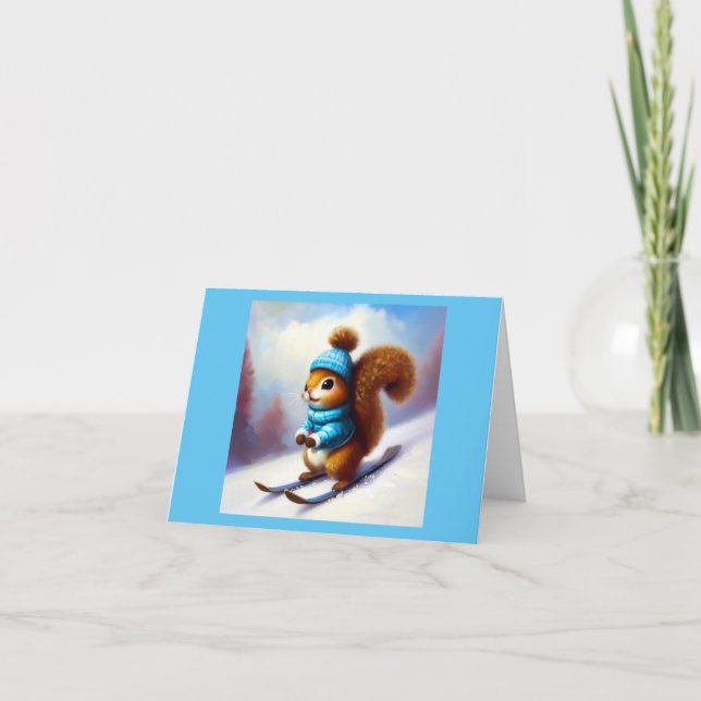 Eichhörnchen Skiing Karte (Vorderseite)