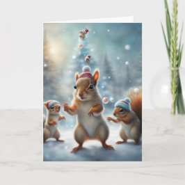 Eichhörnchen spielen im Schnee Weihnachten Karte