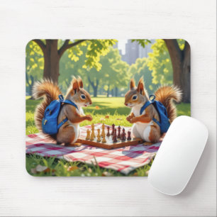 Eichhörnchen spielen Schach in einem Stadtpark Mousepad