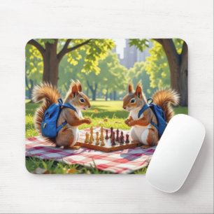 Eichhörnchen spielen Schach in einem Stadtpark Mousepad