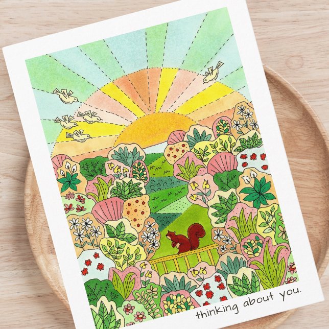 Eichhörnchen Sunrise Garden denken über Sie Postkarte (Von Creator hochgeladen)