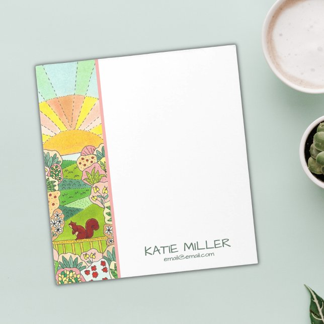 Eichhörnchen Sunrise Garden Personalisiert Notizblock (Cute Squirrel Notepad)