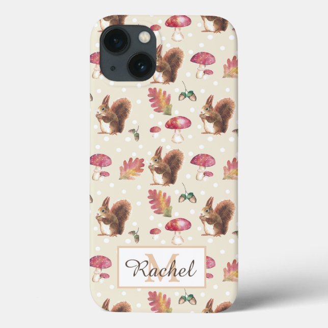 Eichhörnchen & Toadstools Herbstmuster Personalisi Case-Mate iPhone Hülle (Rückseite)