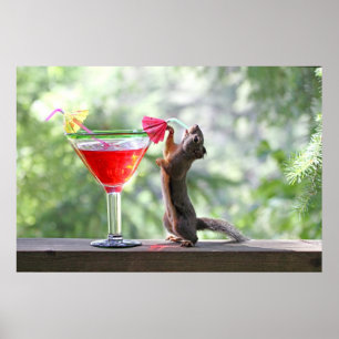 Eichhörnchen trinken einen Cocktail in Happy Hour Poster