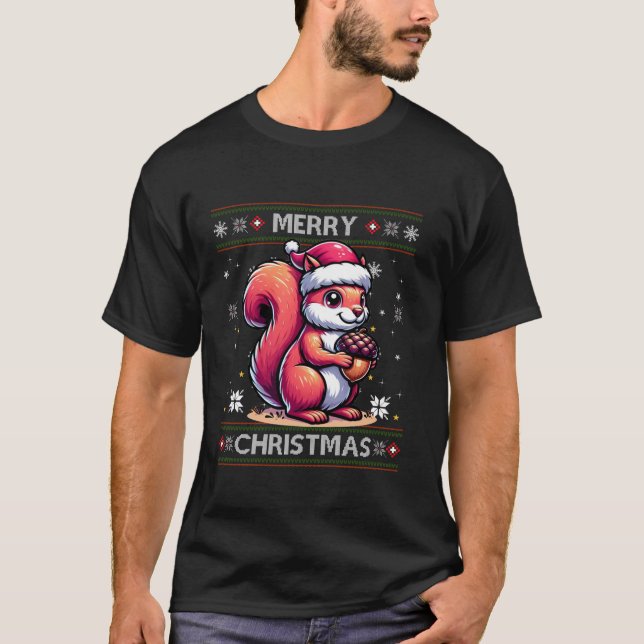 Eichhörnchen Ugly Nuts Snowflakes Weihnachtsmannmü T-Shirt (Vorderseite)