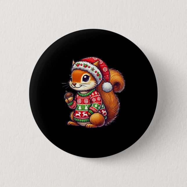 Eichhörnchen Ugly Sweater Weihnachtsmannmütze Weih Button (Vorderseite)