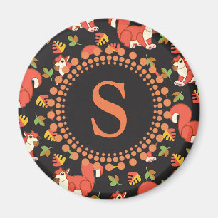 Eichhörnchen und Autumn Leaf Muster Monogram Magnet
