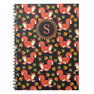 Eichhörnchen und Autumn Leaf Muster Monogram Notizblock