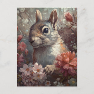 Eichhörnchen und Blumen Postkarte