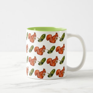 Eichhörnchen- und Eichelmuster Zweifarbige Tasse