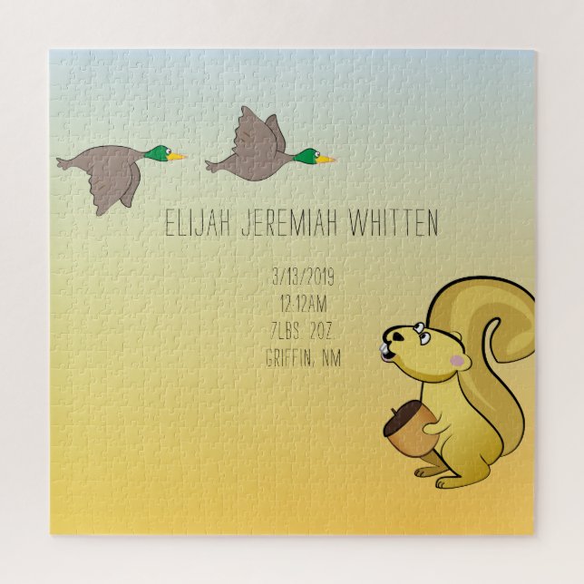 Eichhörnchen und Entenbaby Birth Stats Puzzle (Vertikal)