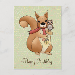 Eichhörnchen und Eule Postkarte