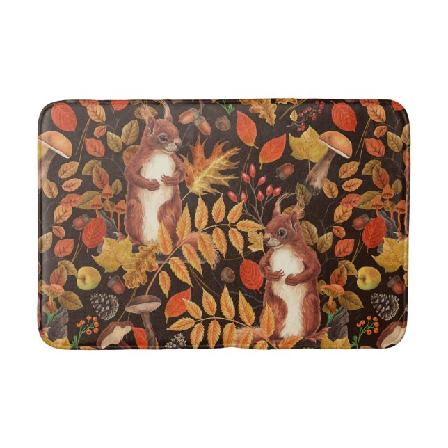 Eichhörnchen und Flora in dunkelbraun Badematte (Vorderseite)