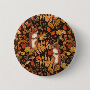 Eichhörnchen und Flora in dunkelbraun Button