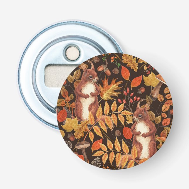 Eichhörnchen und Flora in dunkelbraun Flaschenöffner (Vorderseite)