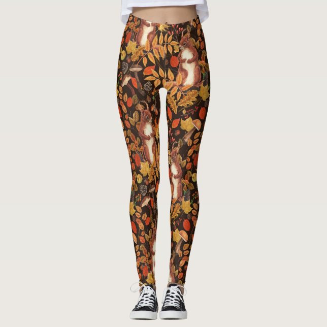 Eichhörnchen und Flora in dunkelbraun Leggings (Vorderseite)