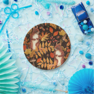 Eichhörnchen und Flora in dunkelbraun Pappteller