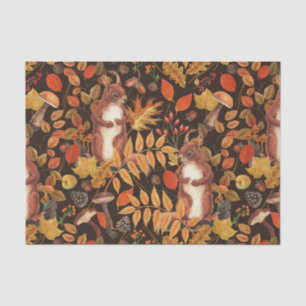 Eichhörnchen und Flora in dunkelbraun Seidenpapier