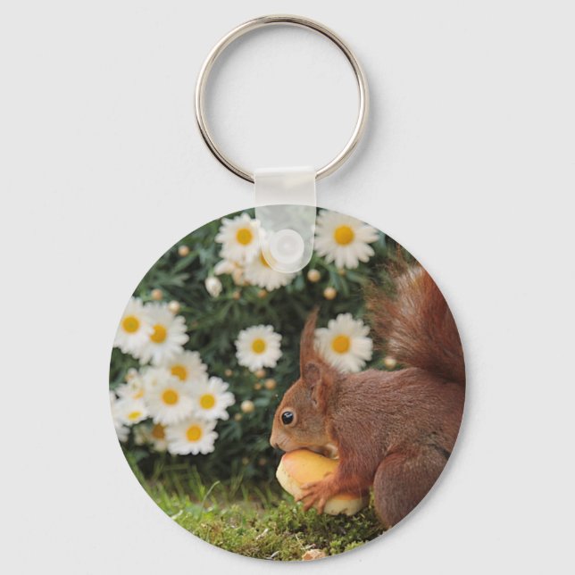 Eichhörnchen und Gänseblümchen Schlüsselanhänger (Vorderseite)