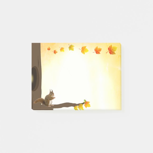 Eichhörnchen und Herbstlaub Post-it Klebezettel (Vorderseite)