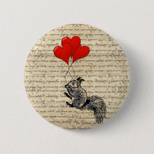 Eichhörnchen- und Herzballone Button