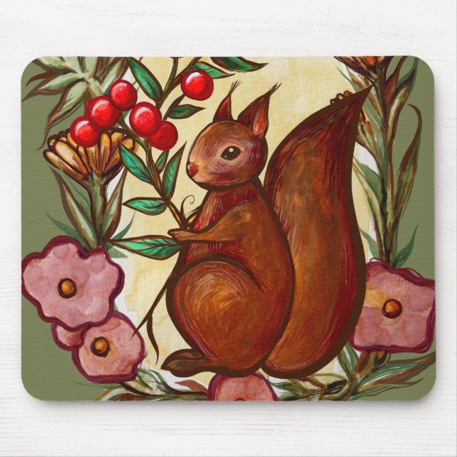 Eichhörnchen und Holly Winter Rote Eichhörnchen Mousepad (Vorne)