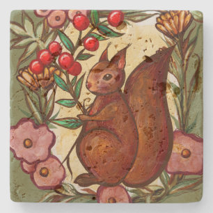 Eichhörnchen und Holly Winter Rote Eichhörnchen Steinuntersetzer