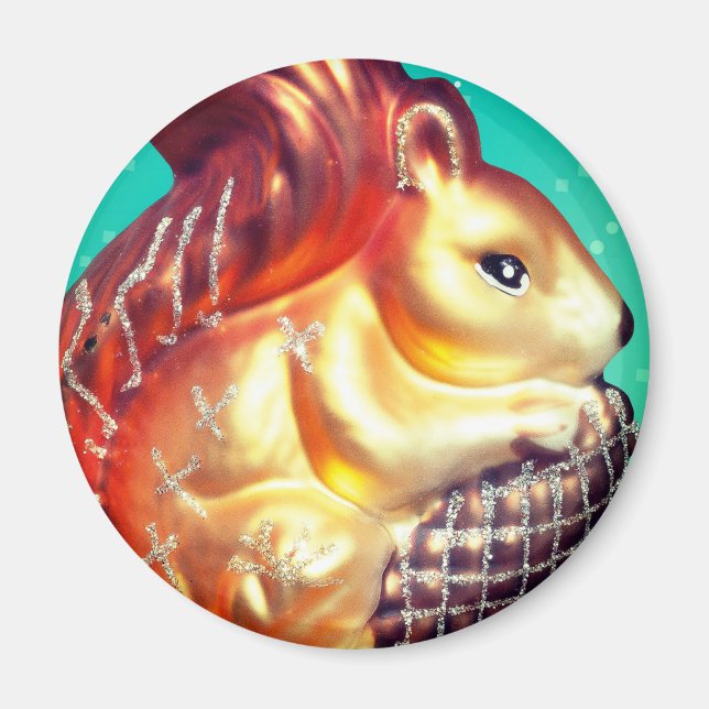 Eichhörnchen und Kiefernzapfen im Vintage-Stil für Magnet (Vorne)