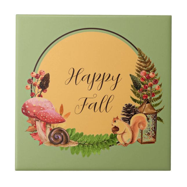 Eichhörnchen und Natur mit anpassbarem Text Fliese (Vorderseite)