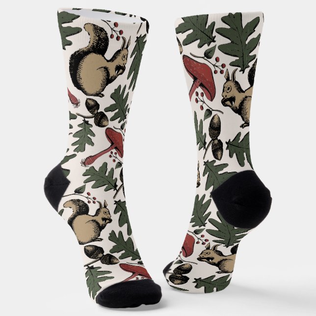 Eichhörnchen und Pilze Winterwald Tier Socken (Gewinkelt)