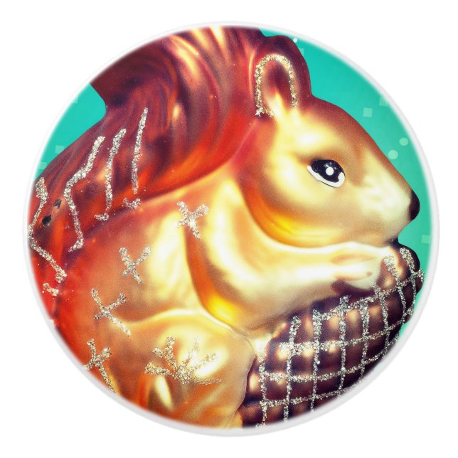 Eichhörnchen und Pinecone Vintage Herbst Wintersch Keramikknauf (Vorderseite)
