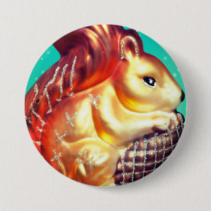 Eichhörnchen und Pinecone Vintager Herbst Winter Button