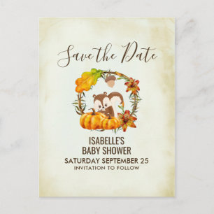 Eichhörnchen und Pumpkins fallen Rustikales STD Ankündigungspostkarte
