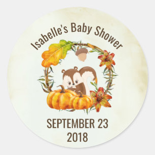 Eichhörnchen und Pumpkins Rustic Wreath STD Runder Aufkleber