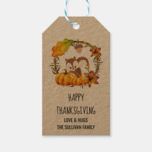 Eichhörnchen und Pumpkins Rustikaler Kranz Geschenkanhänger