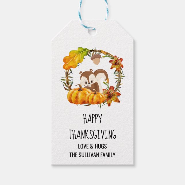 Eichhörnchen und Pumpkins Rustikaler Kranz Geschenkanhänger (Vorderseite)