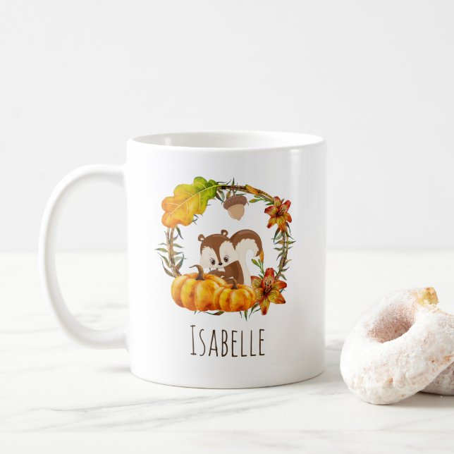 Eichhörnchen und Pumpkins Rustikaler Kranz Kaffeetasse (Mit Donut)