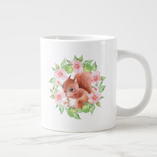 Eichhörnchen und rosa Blume Jumbo-Tasse (Rechts)