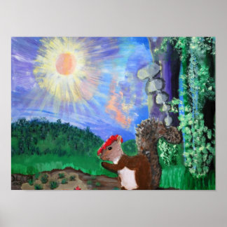 Eichhörnchen- und Sonnenposter mit lebendigen Farb Poster