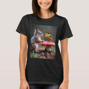 Eichhörnchen und Vogel Wald Freundschaft Frau Bio T-Shirt