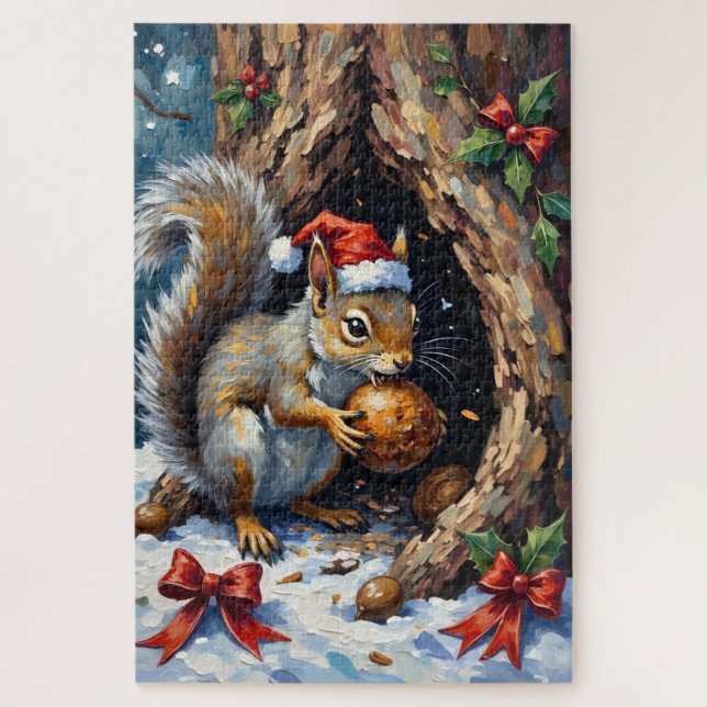 Eichhörnchen versteckt hektisch Weihnachtskastanie Puzzle (Vertikal)
