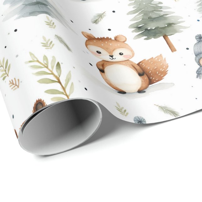 Eichhörnchen von niedlichen Waldtieren im Winter Geschenkpapier (Rolleneckpunkt)