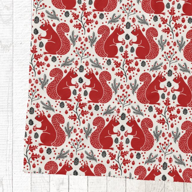 Eichhörnchen Wald Waldmuster Fleecedecke (Red squirrel woodland forest nature pattern cozy fleece blanket)