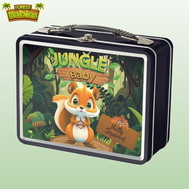 Eichhörnchen Wald Wildlife Forest Animal Lovers 🐿 Metall Brotdose (Cute Jungle Baby Nutty Squirrel Whimsical Woodland Wildlife Animal Nature Black Metal Lunch Box 🐿)