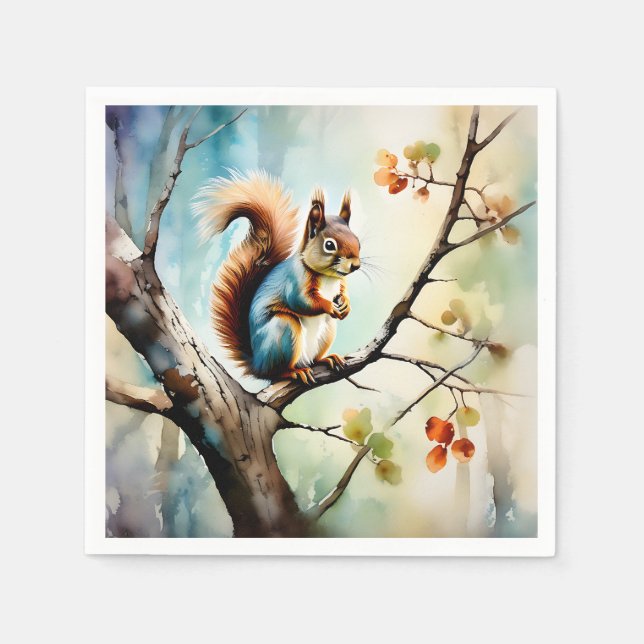 Eichhörnchen Wasserfarbe Natur Serviette (Vorderseite)