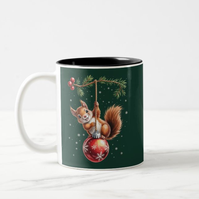 Eichhörnchen Weihnachten Winter Snowflakes Winteru Zweifarbige Tasse (Links)