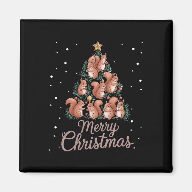 Eichhörnchen Weihnachtsbaum 1 Magnet (Vorne)