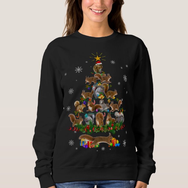 Eichhörnchen Weihnachtsbaum Lights Sweater Eichhör Sweatshirt (Vorderseite)